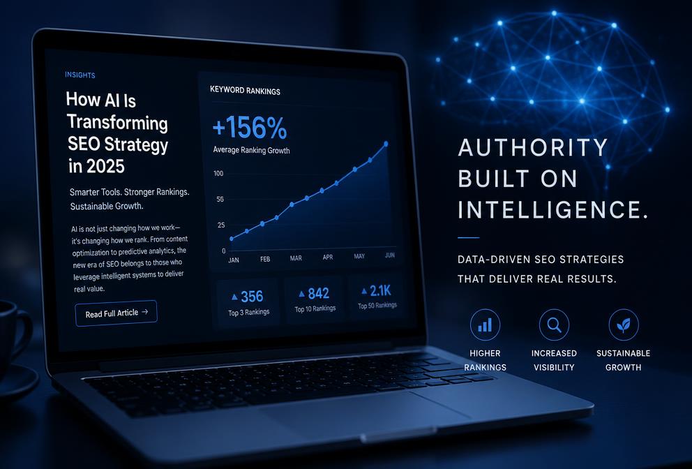 Notebook com artigos de blog, palavras-chave e gráfico de SEO