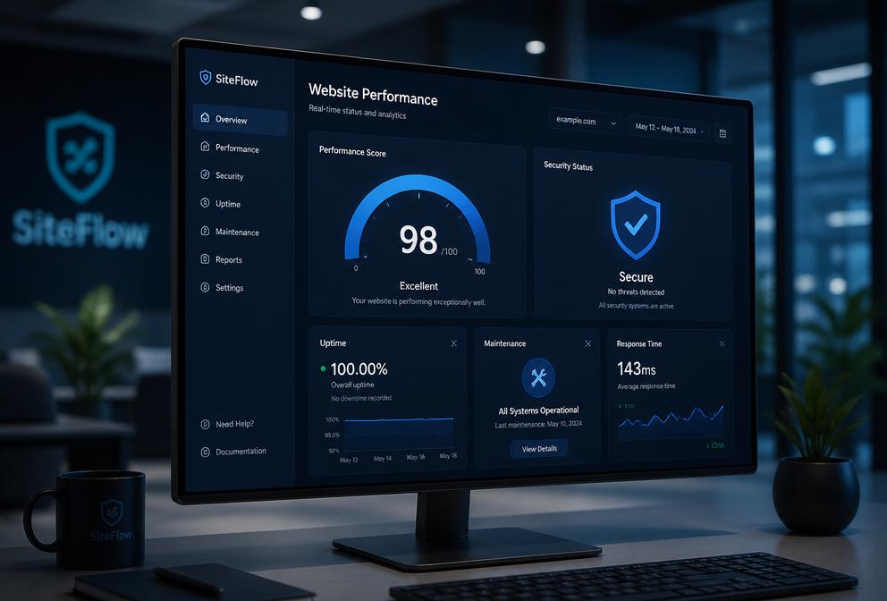 Monitor com ferramentas de manutenção, medidor de performance e escudo de segurança